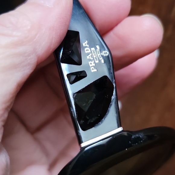 Prada Women's Black Oval Sunglasses With Black Jeweled Arms - Picture 4 of 16